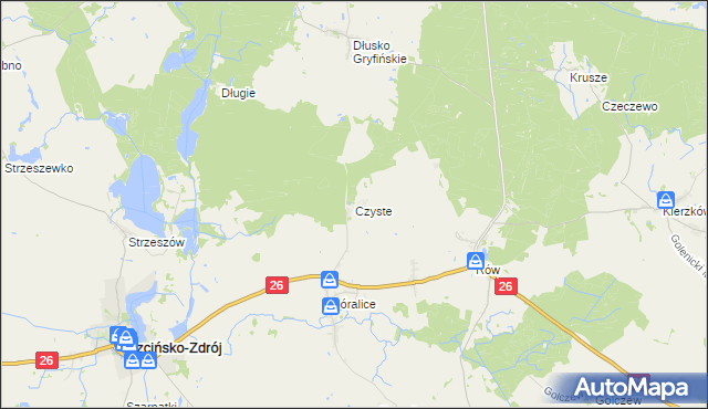 mapa Czyste gmina Trzcińsko-Zdrój, Czyste gmina Trzcińsko-Zdrój na mapie Targeo