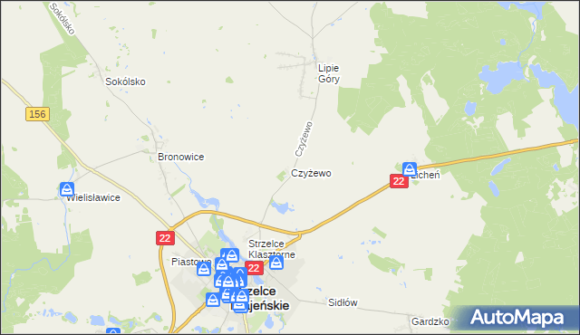 mapa Czyżewo gmina Strzelce Krajeńskie, Czyżewo gmina Strzelce Krajeńskie na mapie Targeo