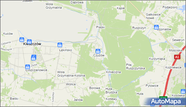 mapa Czyżów gmina Kleszczów, Czyżów gmina Kleszczów na mapie Targeo