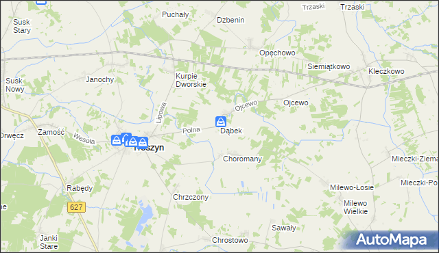mapa Dąbek gmina Troszyn, Dąbek gmina Troszyn na mapie Targeo
