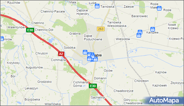 mapa Dąbie powiat kolski, Dąbie powiat kolski na mapie Targeo