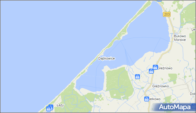 mapa Dąbkowice gmina Darłowo, Dąbkowice gmina Darłowo na mapie Targeo