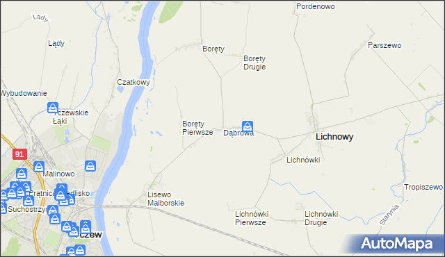 mapa Dąbrowa gmina Lichnowy, Dąbrowa gmina Lichnowy na mapie Targeo