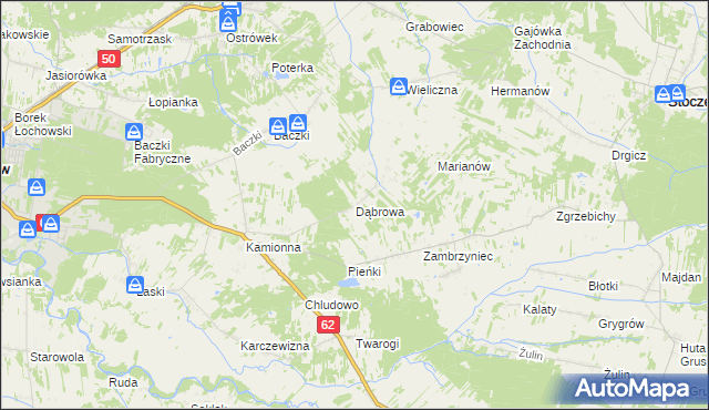 mapa Dąbrowa gmina Łochów, Dąbrowa gmina Łochów na mapie Targeo