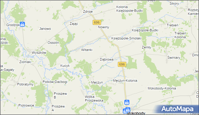 mapa Dąbrowa gmina Mokobody, Dąbrowa gmina Mokobody na mapie Targeo