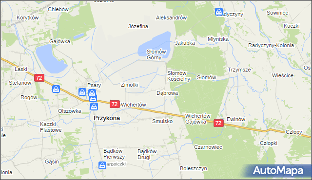 mapa Dąbrowa gmina Przykona, Dąbrowa gmina Przykona na mapie Targeo