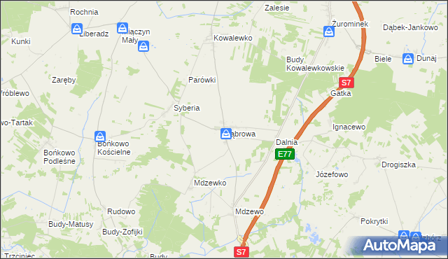 mapa Dąbrowa gmina Strzegowo, Dąbrowa gmina Strzegowo na mapie Targeo