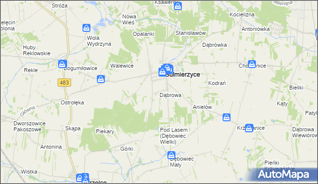 mapa Dąbrowa gmina Sulmierzyce, Dąbrowa gmina Sulmierzyce na mapie Targeo