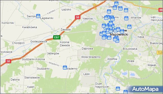 mapa Dąbrowa gmina Tomaszów Mazowiecki, Dąbrowa gmina Tomaszów Mazowiecki na mapie Targeo