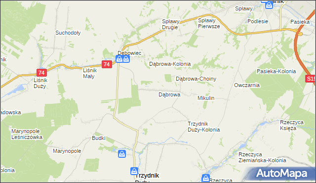 mapa Dąbrowa gmina Trzydnik Duży, Dąbrowa gmina Trzydnik Duży na mapie Targeo