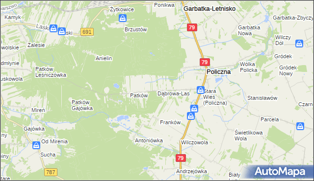 mapa Dąbrowa-Las, Dąbrowa-Las na mapie Targeo