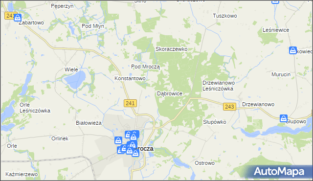 mapa Dąbrowice gmina Mrocza, Dąbrowice gmina Mrocza na mapie Targeo
