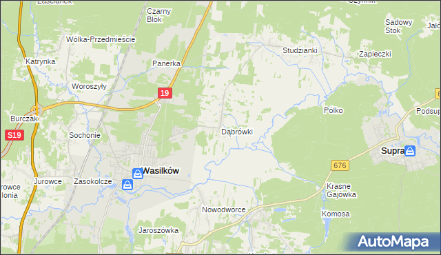 mapa Dąbrówki gmina Wasilków, Dąbrówki gmina Wasilków na mapie Targeo