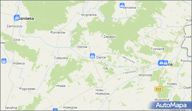 mapa Dańce, Dańce na mapie Targeo