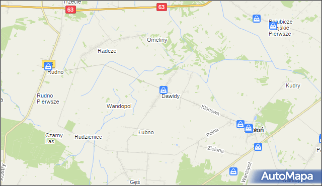 mapa Dawidy gmina Jabłoń, Dawidy gmina Jabłoń na mapie Targeo