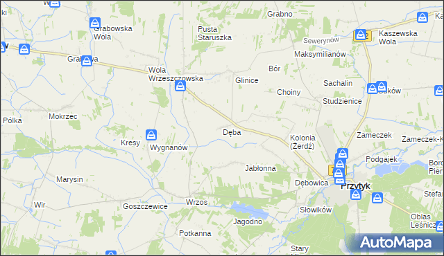 mapa Dęba gmina Przytyk, Dęba gmina Przytyk na mapie Targeo