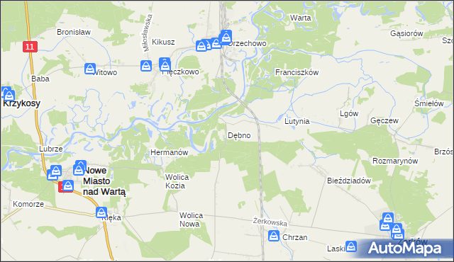 mapa Dębno gmina Nowe Miasto nad Wartą, Dębno gmina Nowe Miasto nad Wartą na mapie Targeo