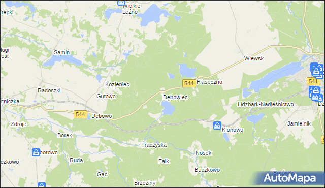 mapa Dębowiec gmina Lidzbark, Dębowiec gmina Lidzbark na mapie Targeo