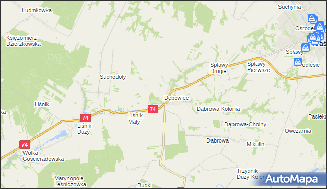 mapa Dębowiec gmina Trzydnik Duży, Dębowiec gmina Trzydnik Duży na mapie Targeo