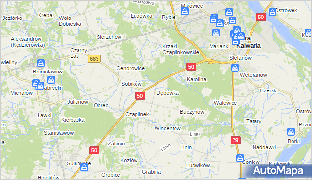 mapa Dębówka gmina Góra Kalwaria, Dębówka gmina Góra Kalwaria na mapie Targeo