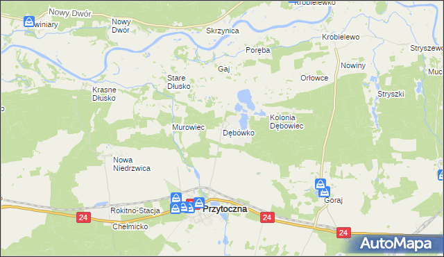mapa Dębówko gmina Przytoczna, Dębówko gmina Przytoczna na mapie Targeo