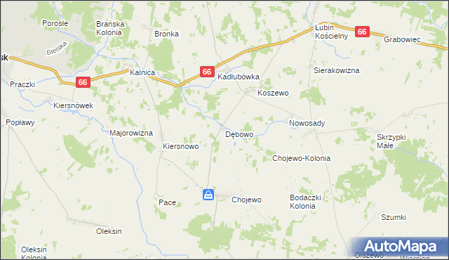 mapa Dębowo gmina Brańsk, Dębowo gmina Brańsk na mapie Targeo