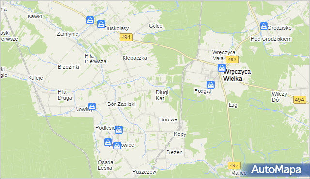 mapa Długi Kąt gmina Wręczyca Wielka, Długi Kąt gmina Wręczyca Wielka na mapie Targeo