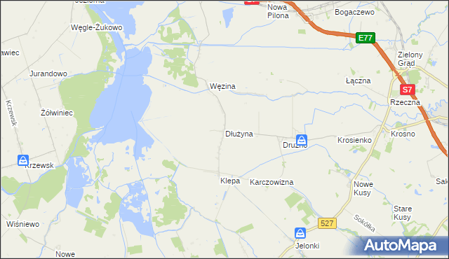 mapa Dłużyna gmina Elbląg, Dłużyna gmina Elbląg na mapie Targeo