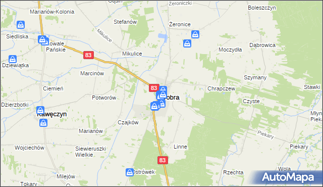mapa Dobra powiat turecki, Dobra powiat turecki na mapie Targeo