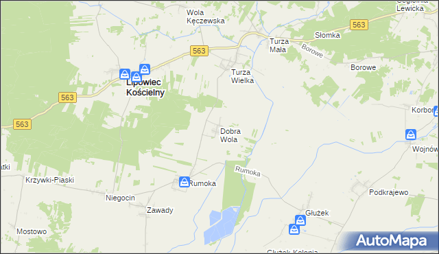 mapa Dobra Wola gmina Lipowiec Kościelny, Dobra Wola gmina Lipowiec Kościelny na mapie Targeo