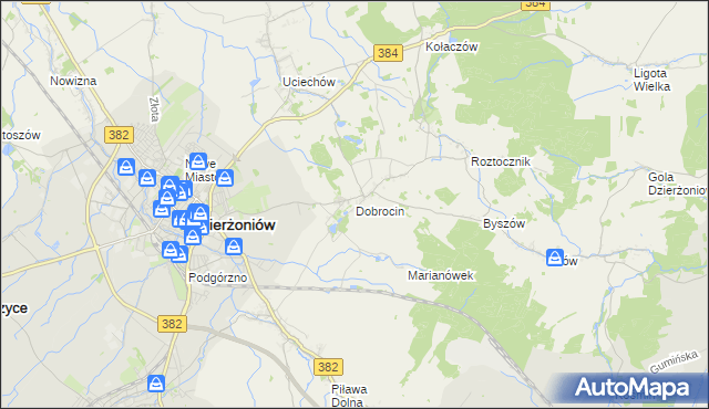 mapa Dobrocin gmina Dzierżoniów, Dobrocin gmina Dzierżoniów na mapie Targeo