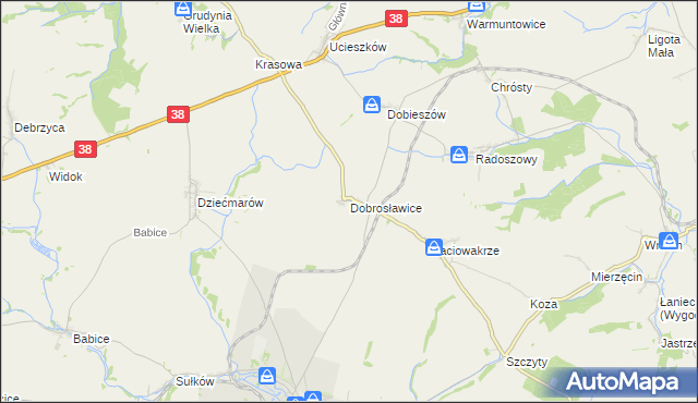 mapa Dobrosławice gmina Pawłowiczki, Dobrosławice gmina Pawłowiczki na mapie Targeo