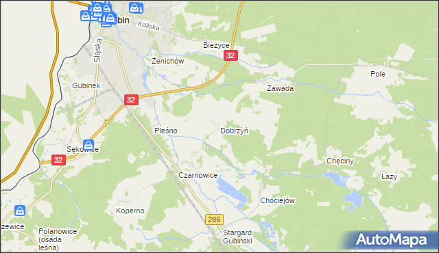 mapa Dobrzyń gmina Gubin, Dobrzyń gmina Gubin na mapie Targeo