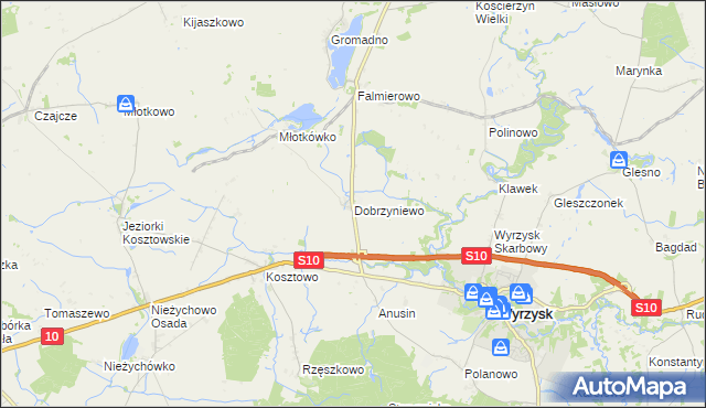 mapa Dobrzyniewo, Dobrzyniewo na mapie Targeo