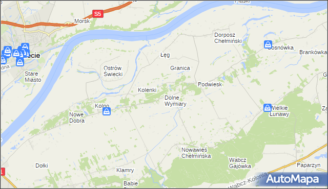mapa Dolne Wymiary, Dolne Wymiary na mapie Targeo