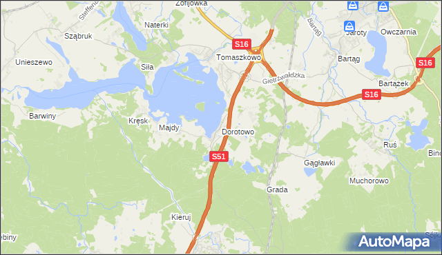 mapa Dorotowo gmina Stawiguda, Dorotowo gmina Stawiguda na mapie Targeo