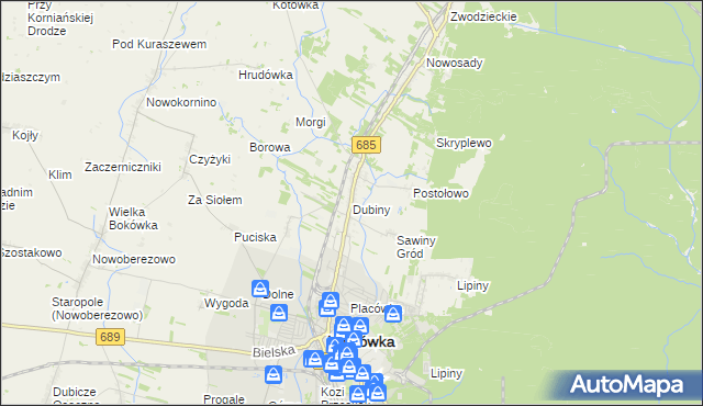 mapa Dubiny, Dubiny na mapie Targeo