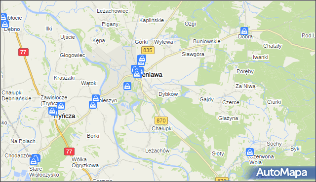 mapa Dybków gmina Sieniawa, Dybków gmina Sieniawa na mapie Targeo