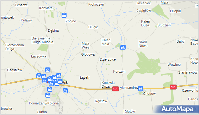 mapa Dzierzbice, Dzierzbice na mapie Targeo