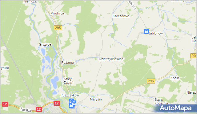 mapa Dzietrzychowice, Dzietrzychowice na mapie Targeo