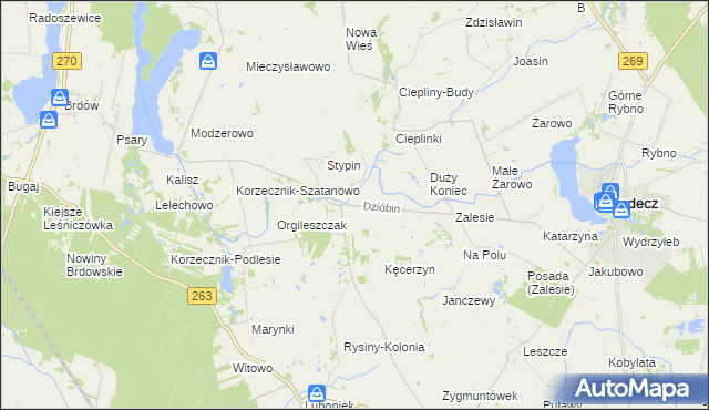 mapa Dzióbin, Dzióbin na mapie Targeo