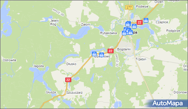 mapa Dzwonowo gmina Człopa, Dzwonowo gmina Człopa na mapie Targeo