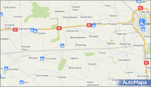 mapa Elizanów, Elizanów na mapie Targeo