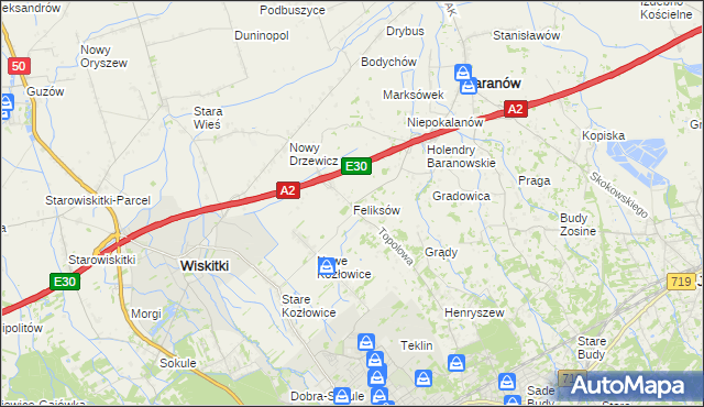 mapa Feliksów gmina Wiskitki, Feliksów gmina Wiskitki na mapie Targeo