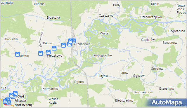 mapa Franciszków gmina Nowe Miasto nad Wartą, Franciszków gmina Nowe Miasto nad Wartą na mapie Targeo