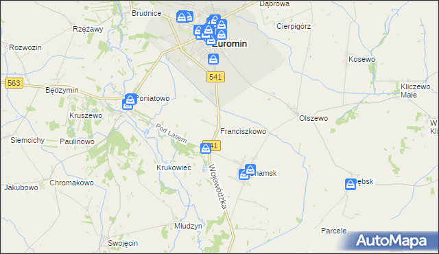 mapa Franciszkowo gmina Żuromin, Franciszkowo gmina Żuromin na mapie Targeo
