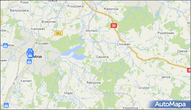 mapa Gajówka gmina Mirsk, Gajówka gmina Mirsk na mapie Targeo