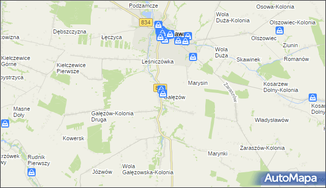 mapa Gałęzów gmina Bychawa, Gałęzów gmina Bychawa na mapie Targeo