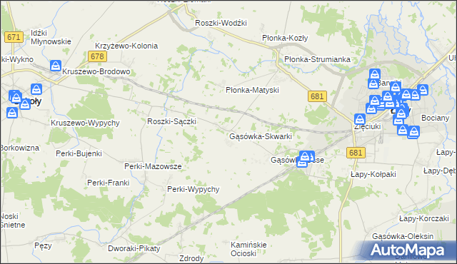 mapa Gąsówka-Skwarki, Gąsówka-Skwarki na mapie Targeo