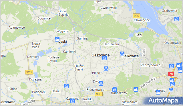 mapa Gaszowice powiat rybnicki, Gaszowice powiat rybnicki na mapie Targeo